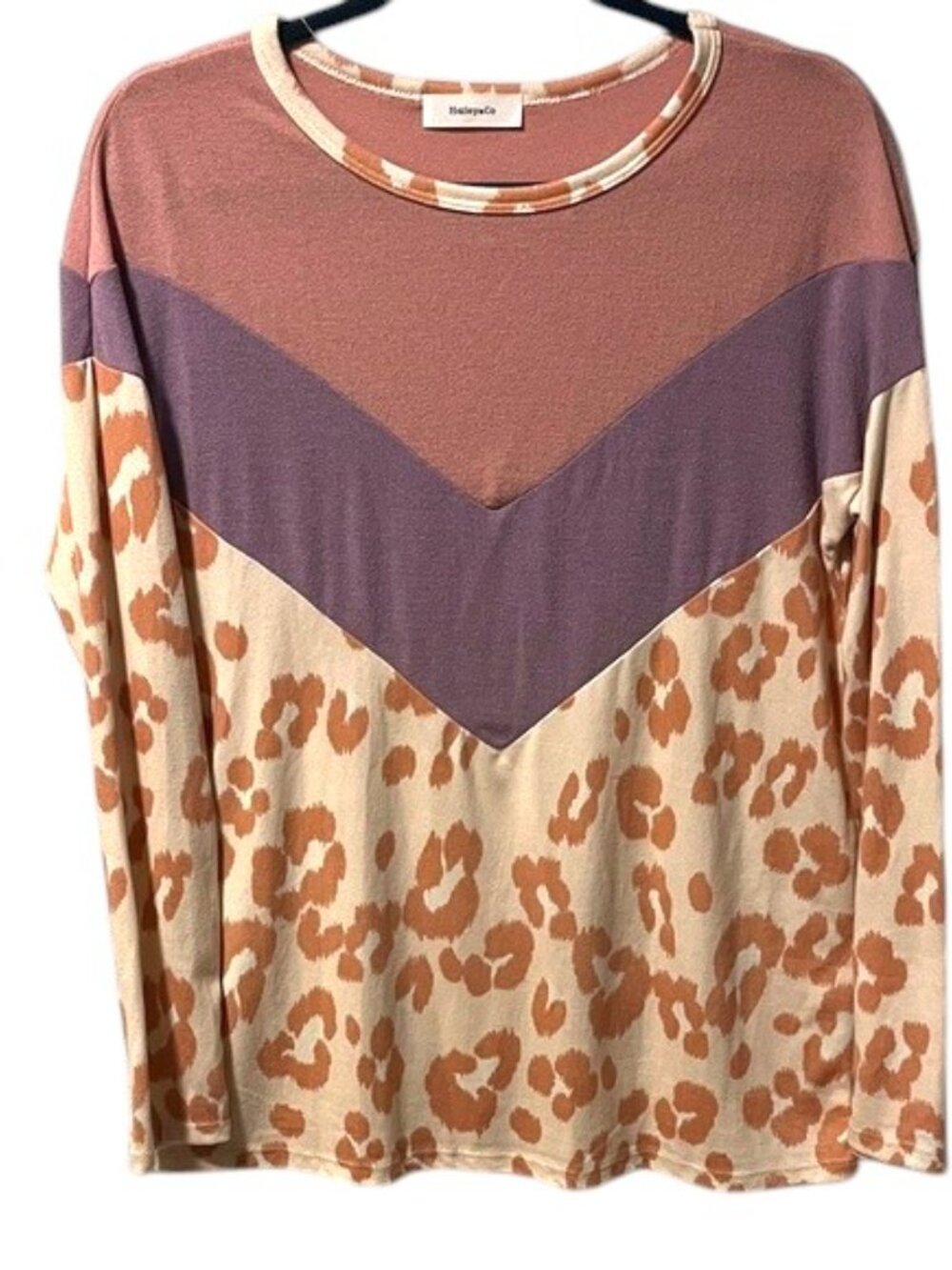 Hailey & Co. Colorblock Leopard Print Top, Size M